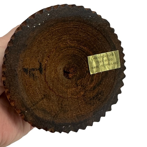 VASE Teak Wood Hand Carved In Thailand - Picture 4 of 4